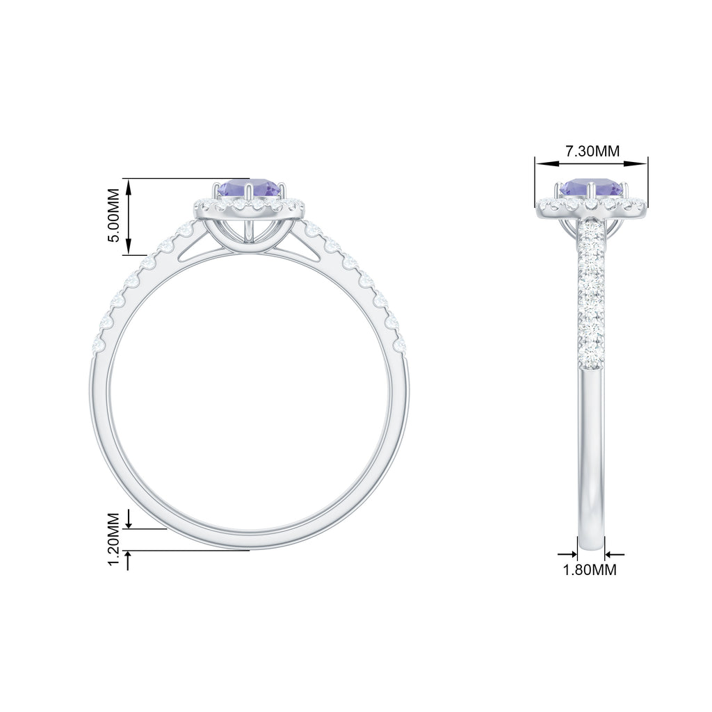 0.75 CT Tanzanite and Diamond Halo Engagement Ring Tanzanite - ( AAA ) - Quality - Rosec Jewels