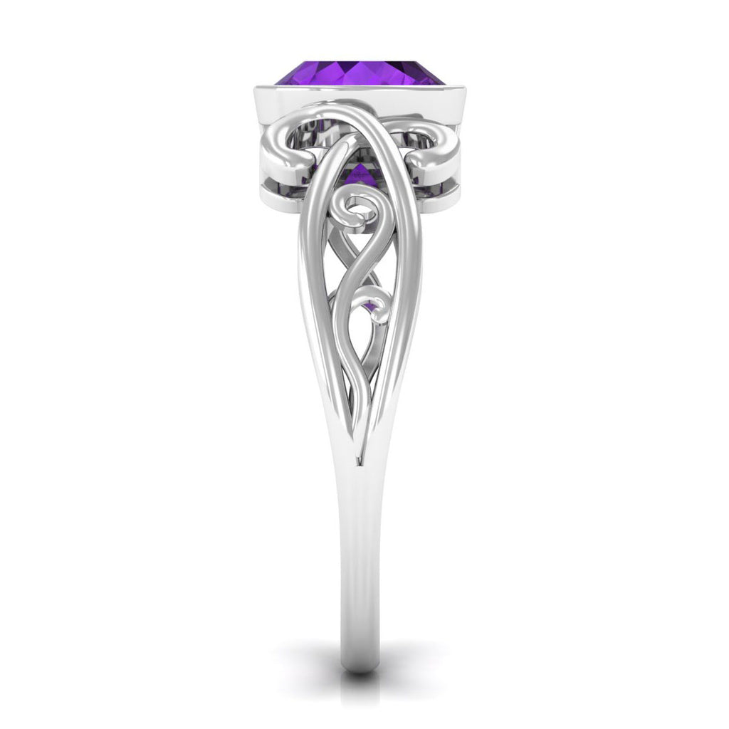 2 CT Vintage Inspired Cushion Cut Amethyst Solitaire Ring Amethyst - ( AAA ) - Quality - Rosec Jewels