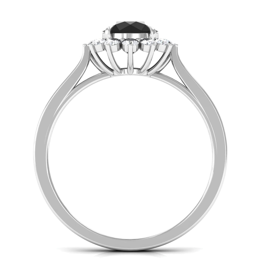 6 MM Black Onyx Engagement Ring with Diamond Accent Black Onyx - ( AAA ) - Quality - Rosec Jewels