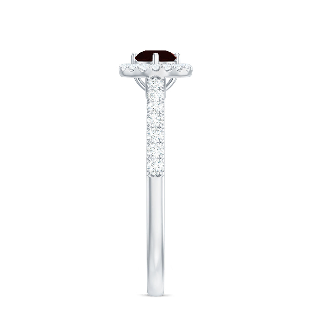 0.75 CT Garnet and Diamond Halo Engagement Ring Garnet - ( AAA ) - Quality - Rosec Jewels