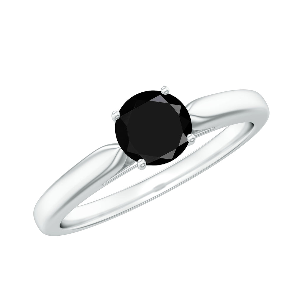 1/2 CT Cathedral Solitaire Ring with Black Diamond Black Diamond - ( AAA ) - Quality - Rosec Jewels