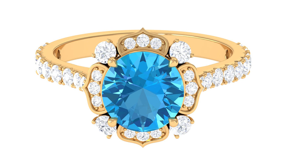 3 CT Swiss Blue Topaz and Moissanite Floral Engagement Ring for Her Swiss Blue Topaz - ( AAA ) - Quality - Rosec Jewels