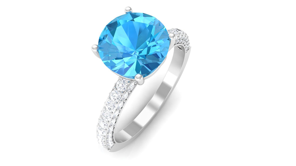 2.75 CT Round Cut Swiss Blue Topaz Solitaire Ring with Moissanite Side Stones Swiss Blue Topaz - ( AAA ) - Quality - Rosec Jewels