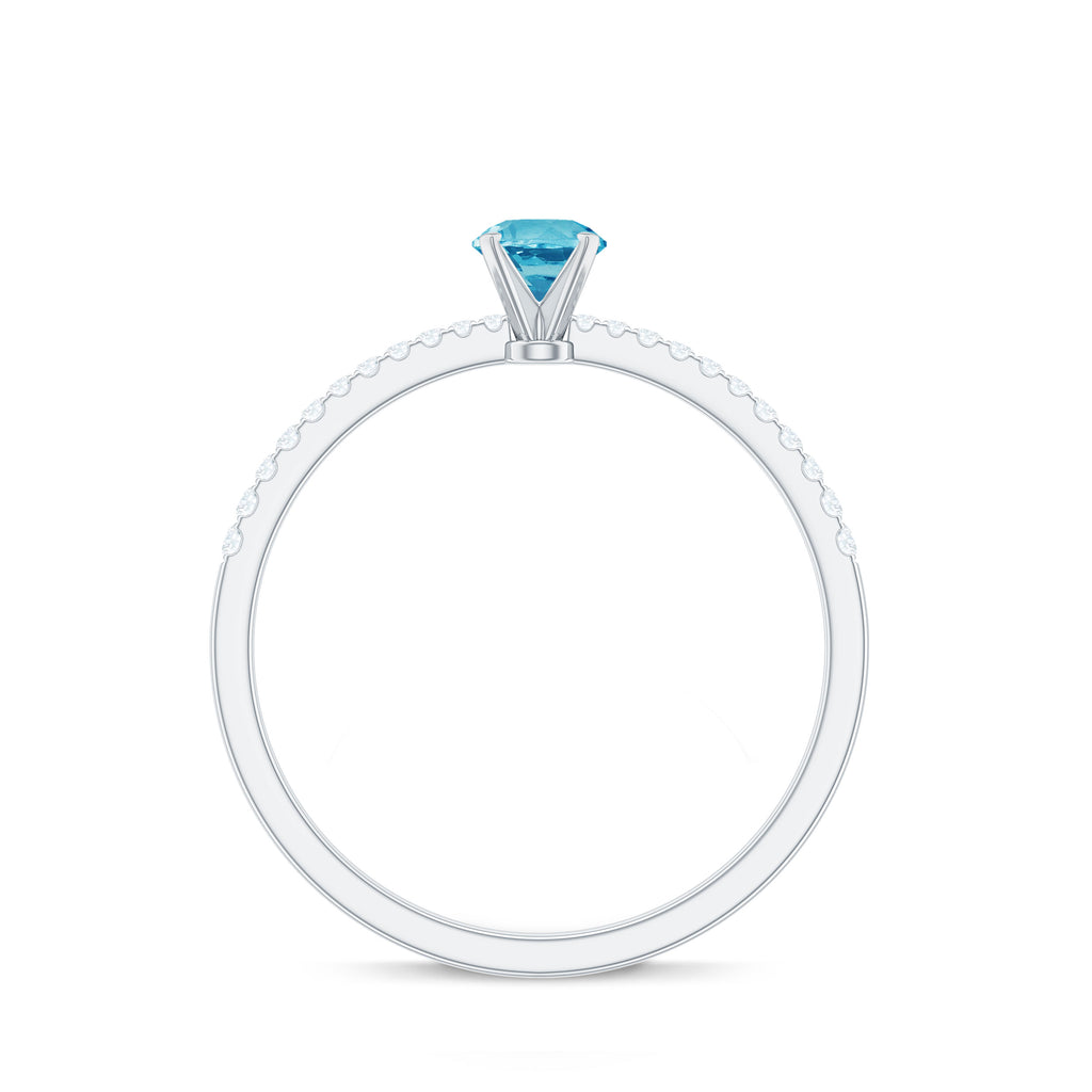 Engagement Ring with Swiss Blue Topaz Solitaire and Diamond Swiss Blue Topaz - ( AAA ) - Quality - Rosec Jewels