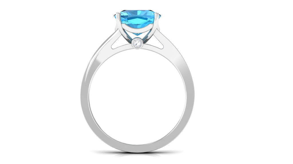 Cushion Cut Swiss Blue Topaz and Diamond Solitaire Ring with Split Shank Swiss Blue Topaz - ( AAA ) - Quality - Rosec Jewels