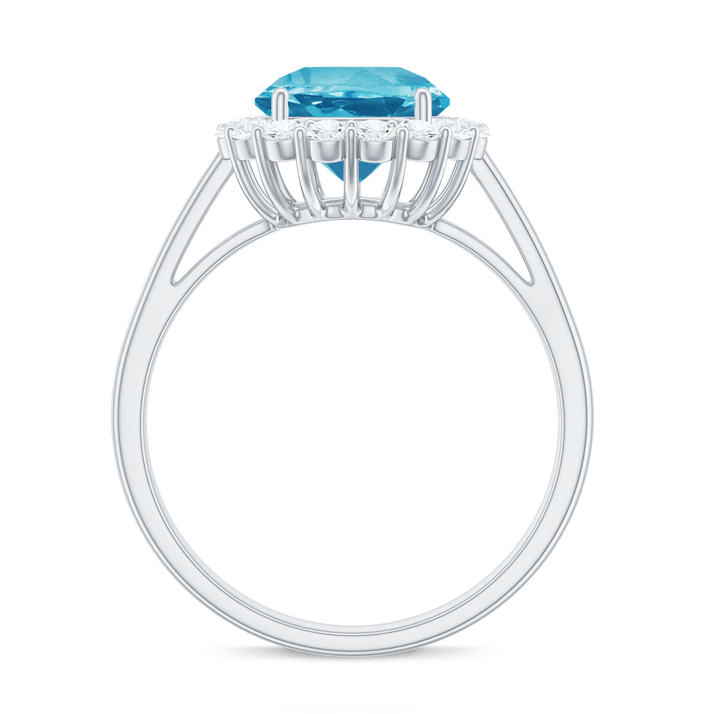 2.50 CT Swiss Blue Topaz Solitaire Ring with Halo Moissanite Swiss Blue Topaz - ( AAA ) - Quality - Rosec Jewels