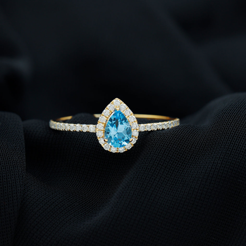 1.25 CT Swiss Blue Topaz Engagement Ring with Diamond Halo Swiss Blue Topaz - ( AAA ) - Quality - Rosec Jewels