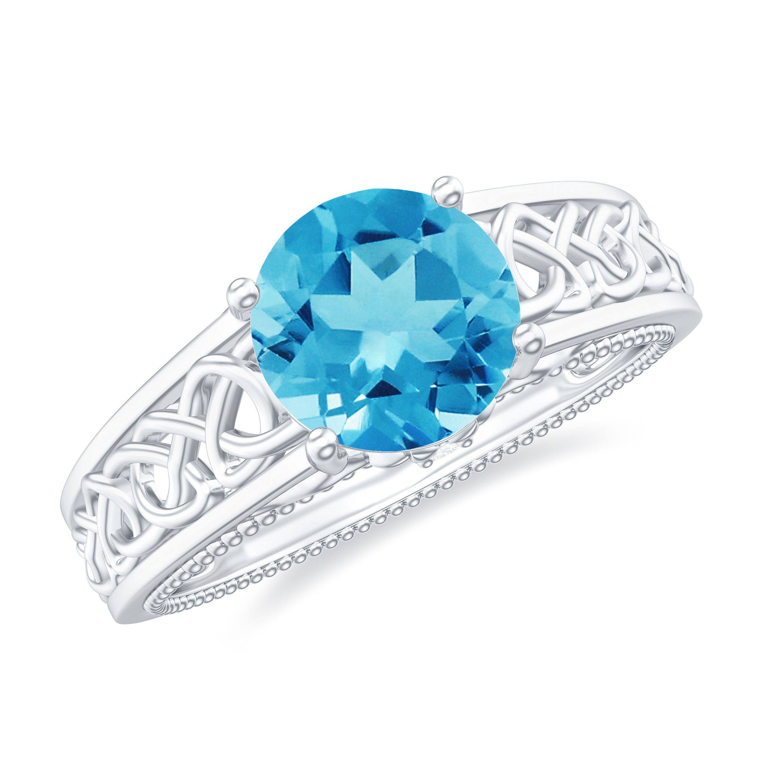 1.50 CT Swiss Blue Topaz Celtic Solitaire Band with Diamond Swiss Blue Topaz - ( AAA ) - Quality - Rosec Jewels