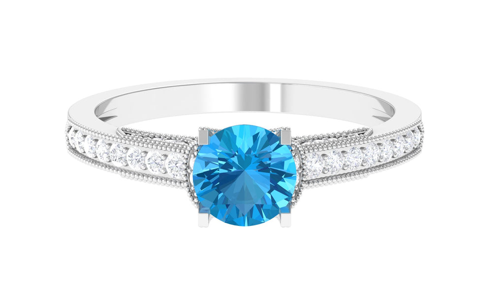 1.25 CT Swiss Blue Topaz and Diamond Side Stone Engagement Ring Swiss Blue Topaz - ( AAA ) - Quality - Rosec Jewels