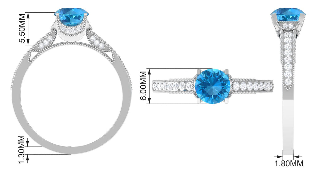 1.25 CT Swiss Blue Topaz and Diamond Side Stone Engagement Ring Swiss Blue Topaz - ( AAA ) - Quality - Rosec Jewels