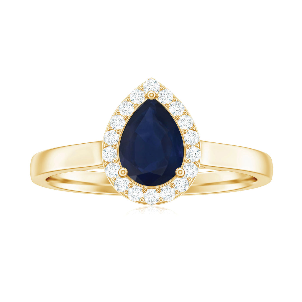 1 CT Pear Shaped Blue Sapphire and Diamond Halo Engagement Ring Blue Sapphire - ( AAA ) - Quality - Rosec Jewels