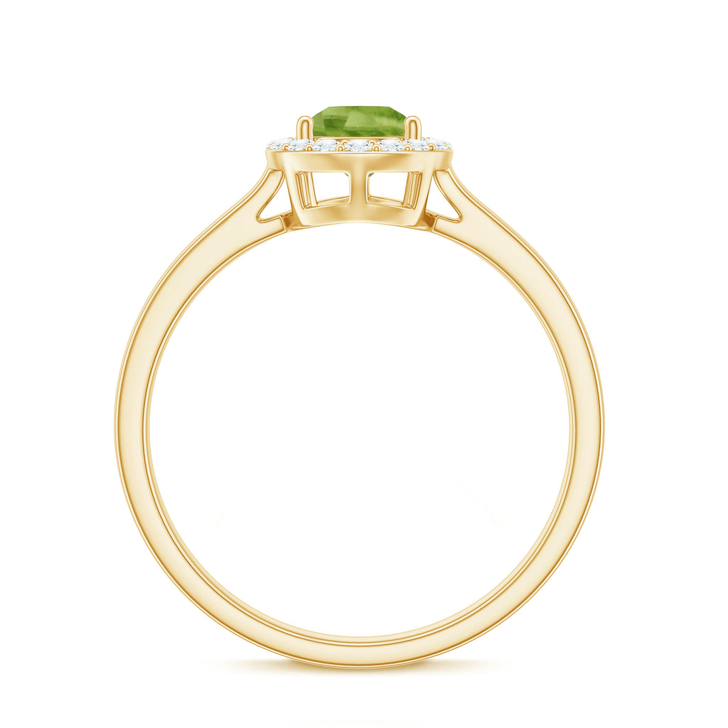 5X7 MM Pear Shaped Peridot Solitaire with Diamond Halo Ring Peridot - ( AAA ) - Quality - Rosec Jewels