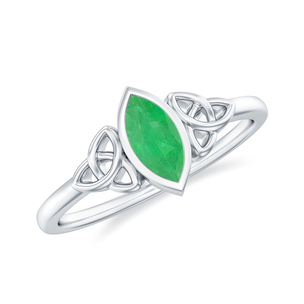 Marquise Cut Emerald Solitaire Celtic Ring in Bezel Setting