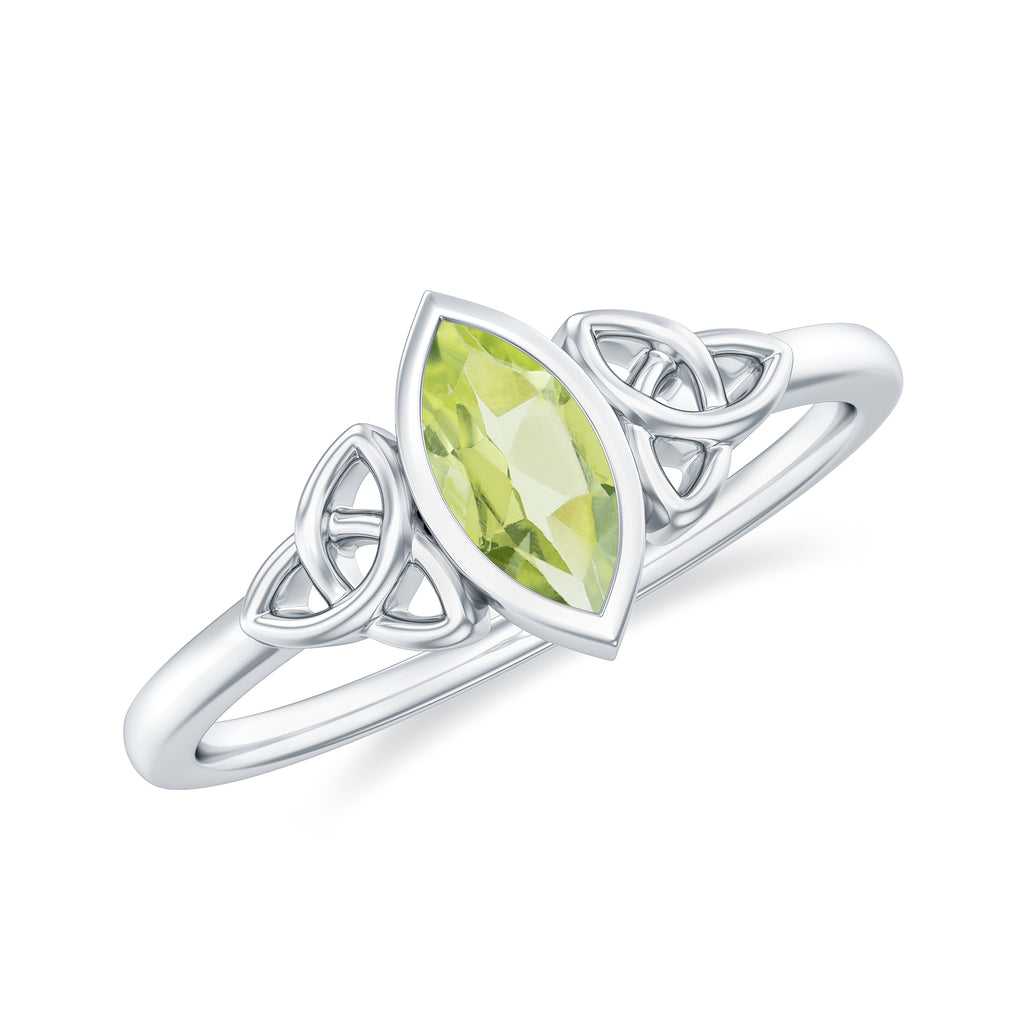 3.5X7 MM Marquise Cut Peridot Solitaire Ring with Gold Celtic Details Peridot - ( AAA ) - Quality - Rosec Jewels