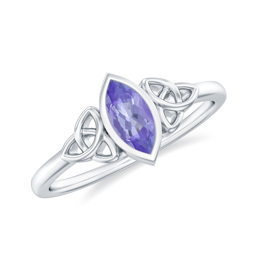 Bezel Set Marquise Cut Tanzanite Solitaire Celtic Knot Ring Tanzanite - ( AAA ) - Quality - Rosec Jewels