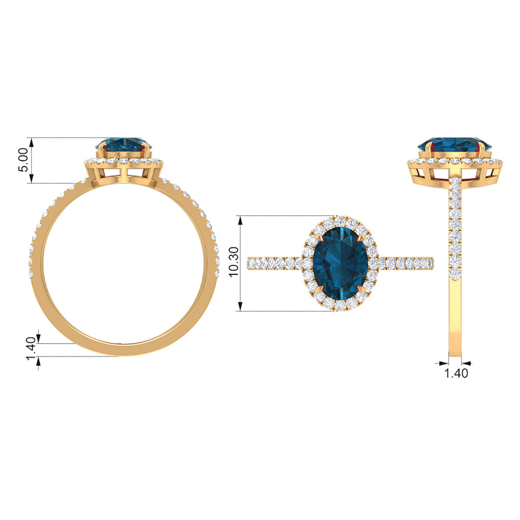 Oval Shape London Blue Topaz Cocktail Engagement Ring with Moissanite