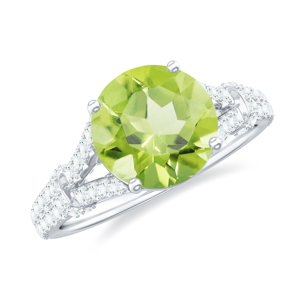 Peridot Solitaire Engagement Ring with Moissanite in Split Shank Peridot - ( AAA ) - Quality - Rosec Jewels
