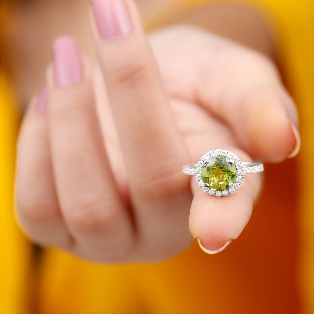 1 CT Peridot Solitaire Ring with Moissanite Accent Ring