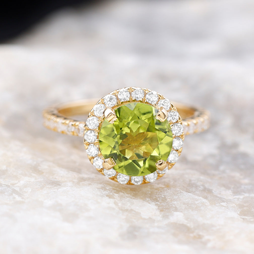 1 CT Peridot Solitaire Ring with Moissanite Accent Ring