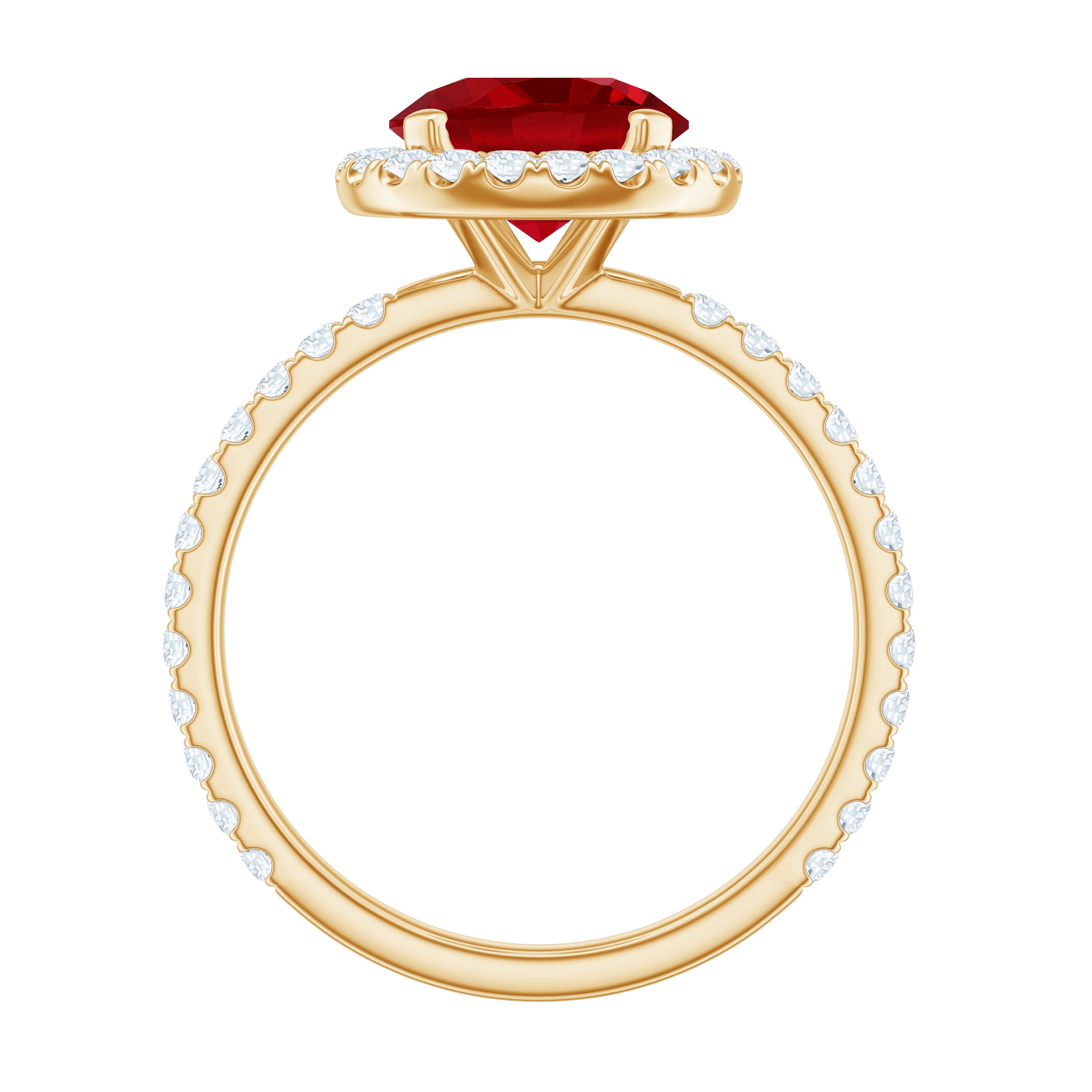 Created Ruby Halo Engagement Ring with Diamond Lab Created Ruby - ( AAAA ) - Quality - Rosec Jewels