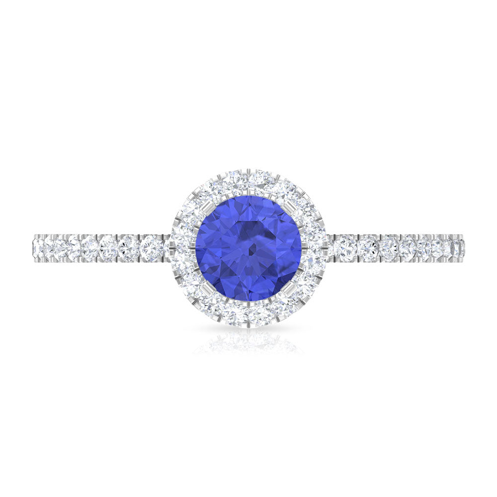 1 CT Tanzanite Solitaire Ring with Moissanite Halo