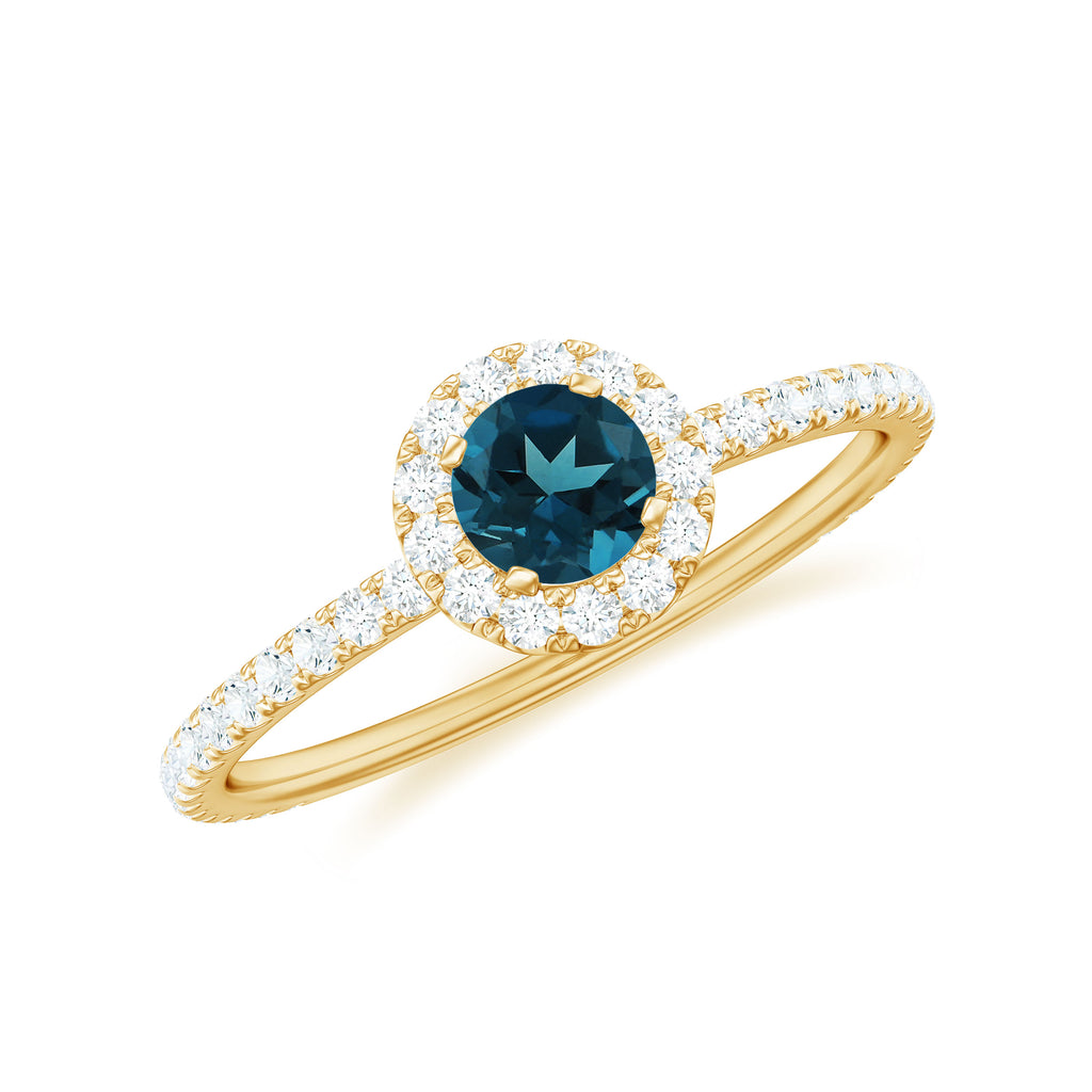 Round London Blue Topaz Minimal Engagement Ring with Diamond London Blue Topaz - ( AAA ) - Quality - Rosec Jewels