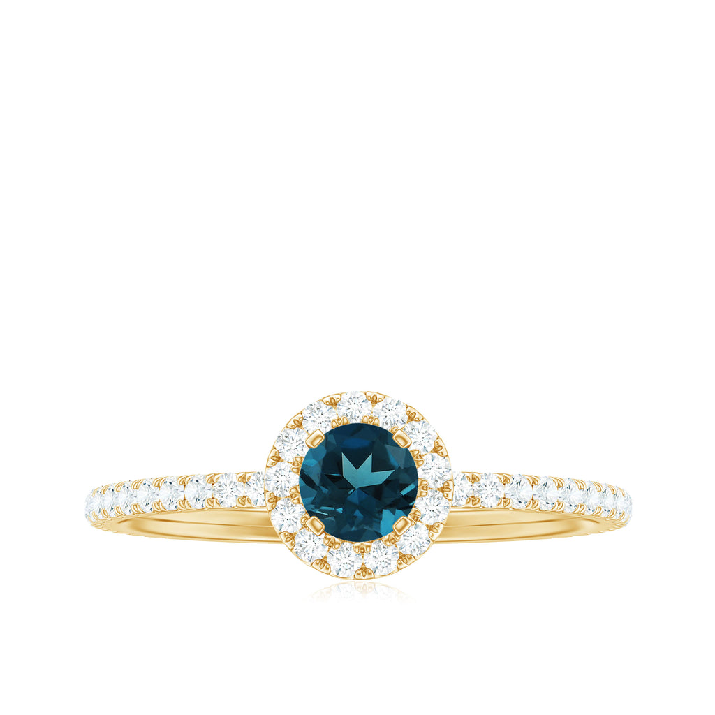 Round London Blue Topaz Minimal Engagement Ring with Diamond London Blue Topaz - ( AAA ) - Quality - Rosec Jewels
