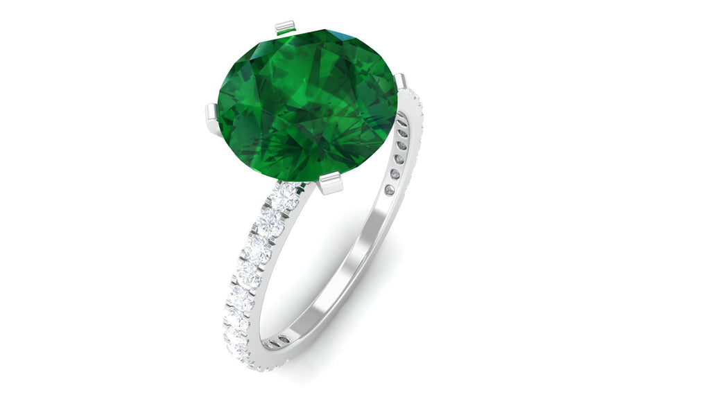 3.5 CT Created Emerald Solitaire Engagement Ring with Diamond Lab Created Emerald - ( AAAA ) - Quality - Rosec Jewels