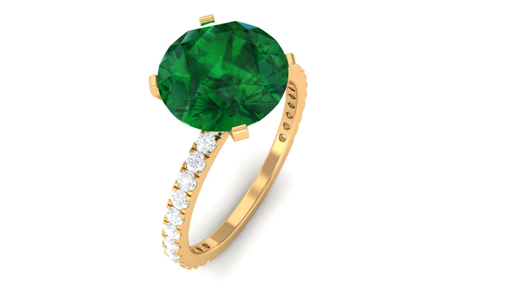 3.5 CT Created Emerald Solitaire Engagement Ring with Diamond Lab Created Emerald - ( AAAA ) - Quality - Rosec Jewels