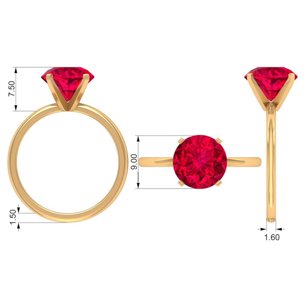 9 MM Round Cut Created Ruby Solitaire Ring for Women Lab Created Ruby - ( AAAA ) - Quality - Rosec Jewels