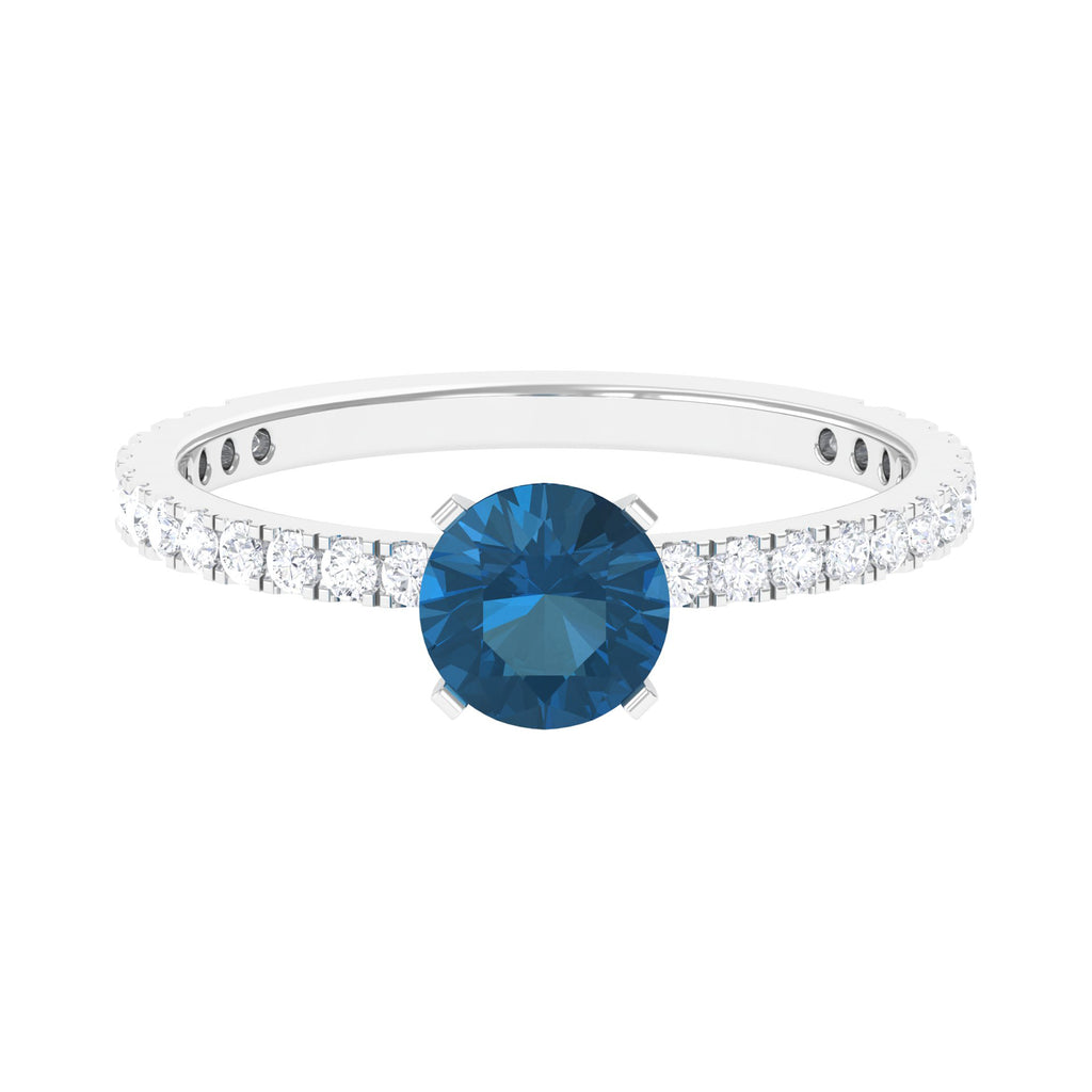 Real London Blue Topaz Solitaire Ring with Diamond Side Stones London Blue Topaz - ( AAA ) - Quality - Rosec Jewels