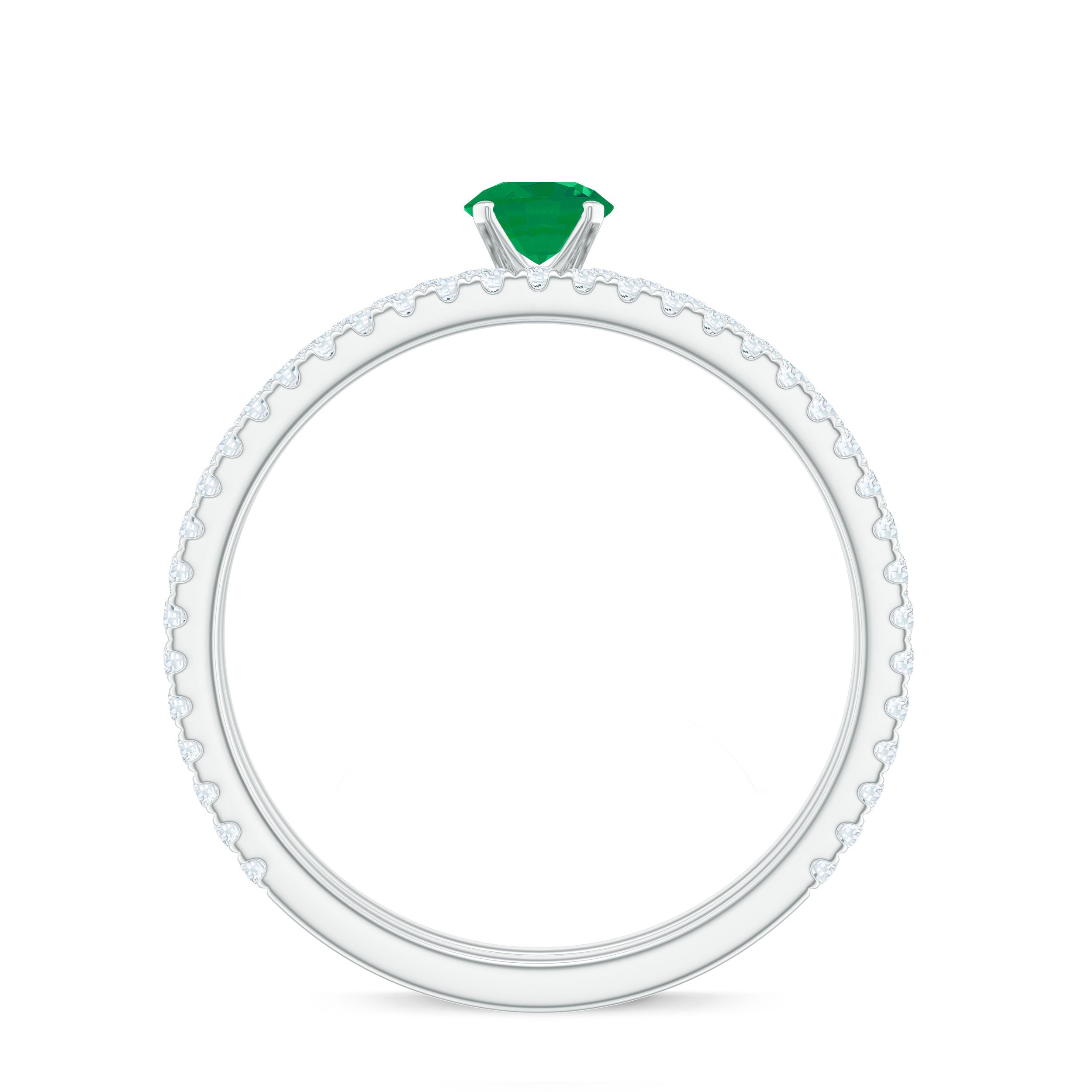 Emerald Solitaire and Diamond Simple Engagement Ring Set Emerald - ( AAA ) - Quality - Rosec Jewels