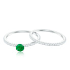 Emerald Solitaire and Diamond Simple Engagement Ring Set Emerald - ( AAA ) - Quality - Rosec Jewels