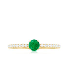 4 MM Emerald Dainty Solitaire Ring with French Pave Set Diamond Emerald - ( AAA ) - Quality - Rosec Jewels