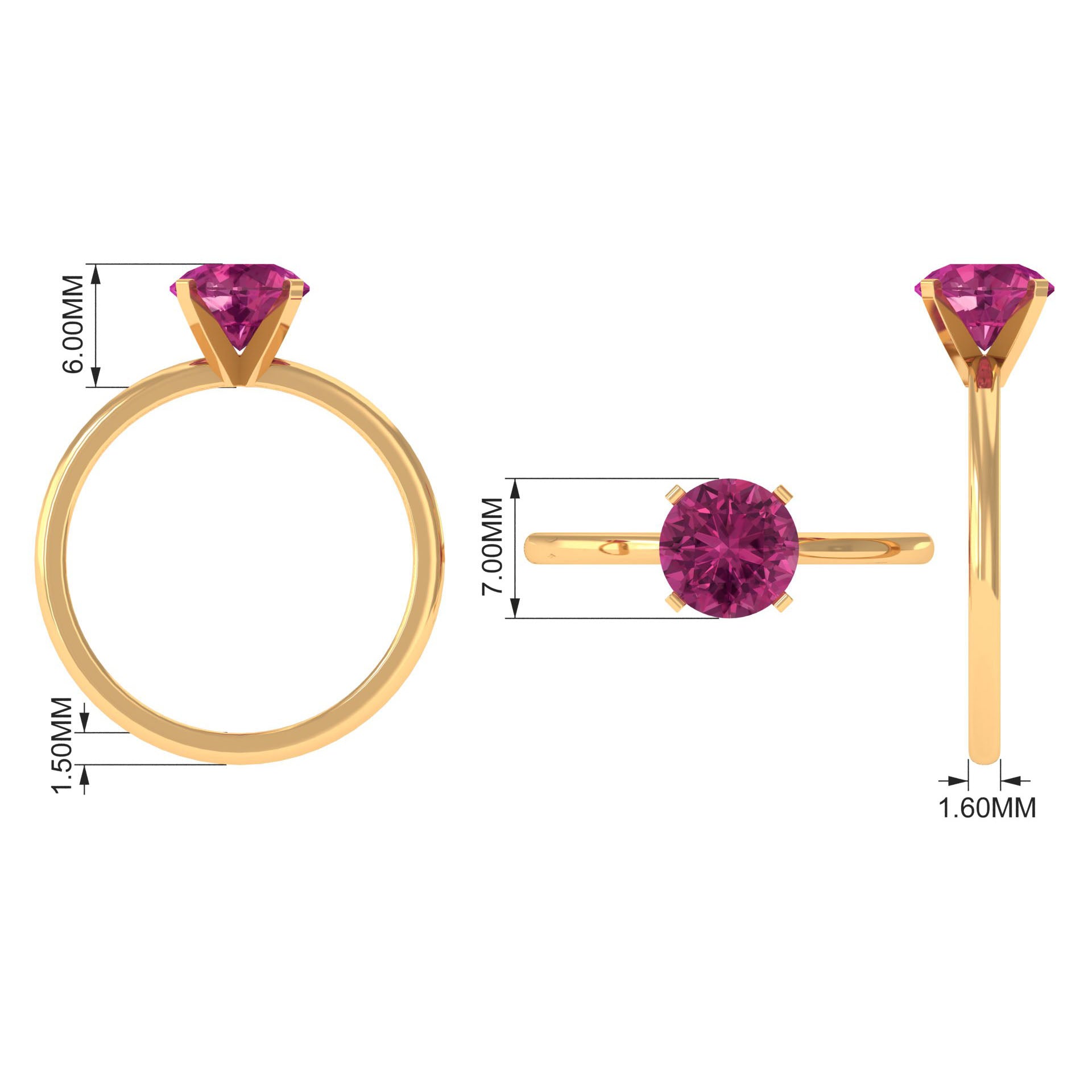 Round Pink Tourmaline Solitaire Ring in Peg Head Setting Pink Tourmaline - ( AAA ) - Quality - Rosec Jewels