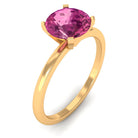 Round Pink Tourmaline Solitaire Ring in Peg Head Setting Pink Tourmaline - ( AAA ) - Quality - Rosec Jewels