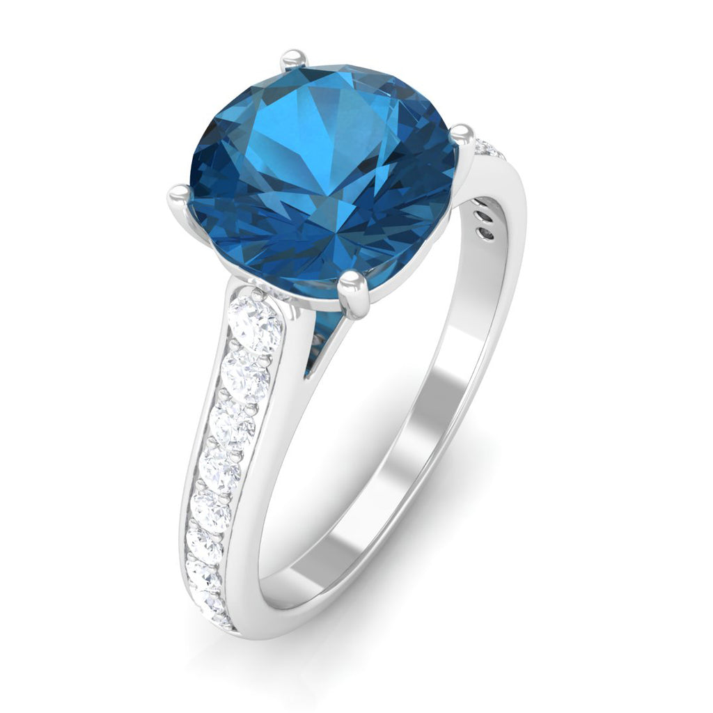 London Blue Topaz Solitaire Ring with Diamond Accent London Blue Topaz - ( AAA ) - Quality - Rosec Jewels