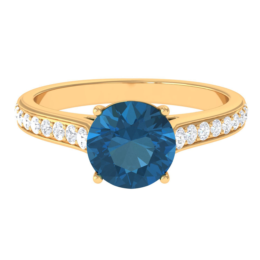 London Blue Topaz Solitaire Ring with Moissanite Accent