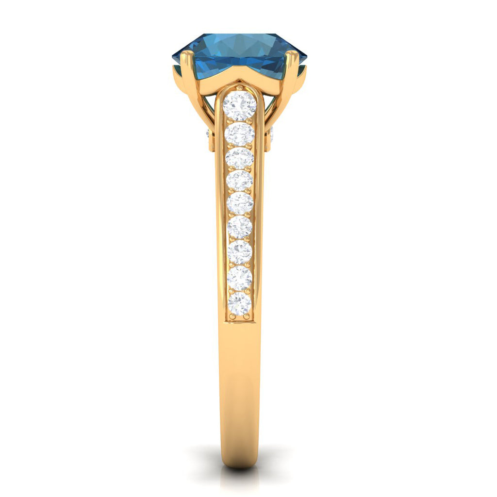 London Blue Topaz Solitaire Ring with Diamond Accent London Blue Topaz - ( AAA ) - Quality - Rosec Jewels