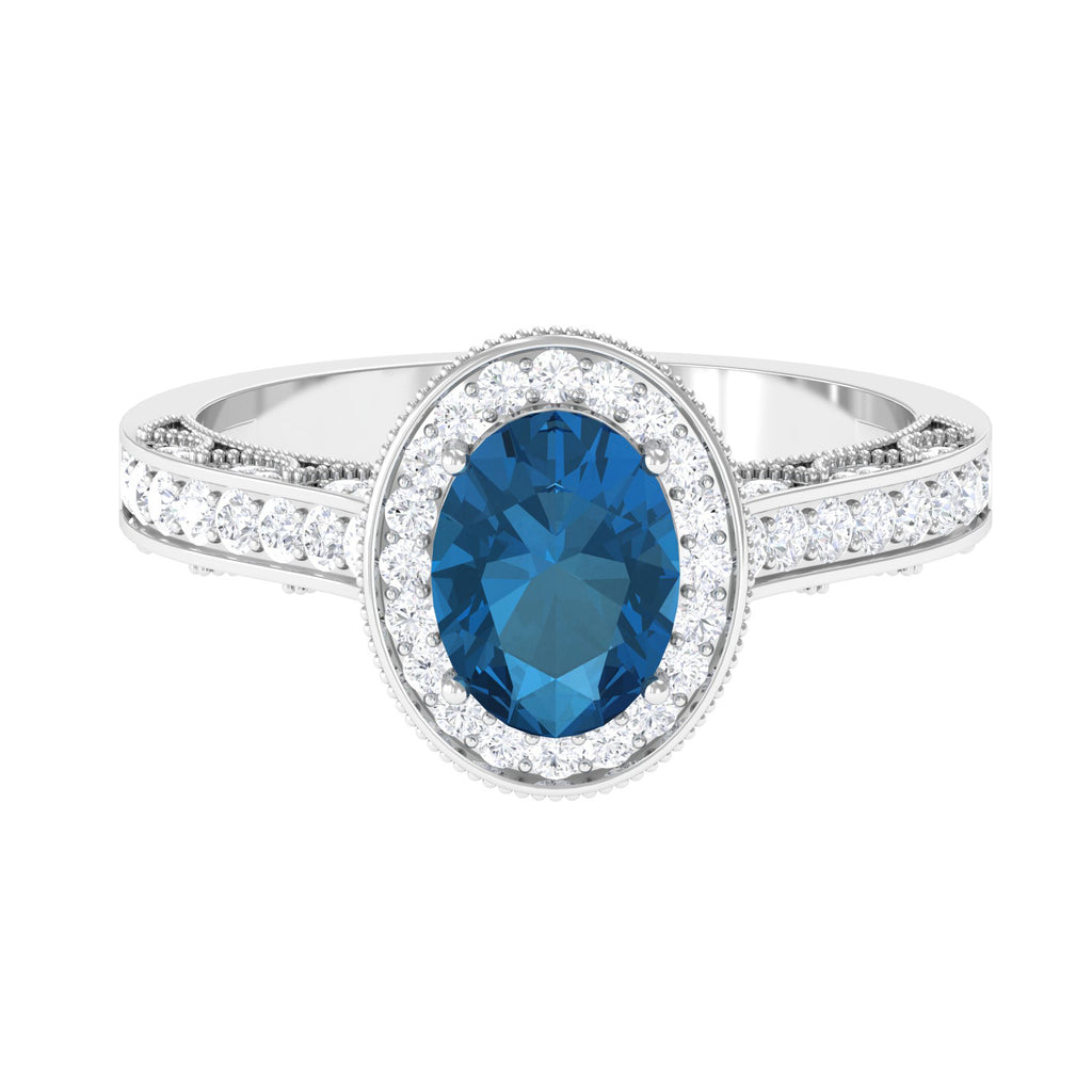 2 CT London Blue Topaz and Diamond Engagement Ring with Milgrain Details London Blue Topaz - ( AAA ) - Quality - Rosec Jewels