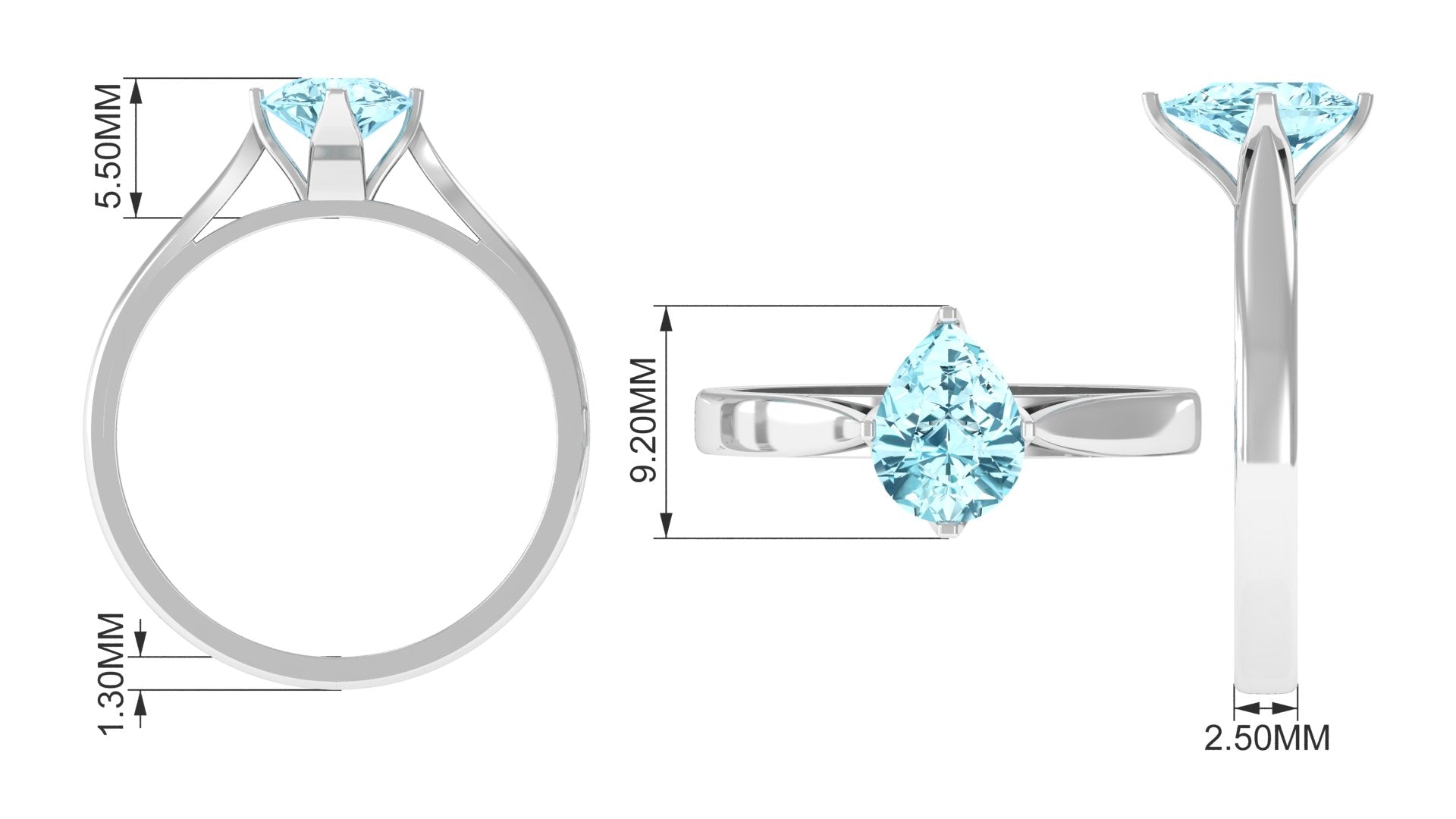Teardrop Solitaire Ring with Aquamarine Aquamarine - ( AAA ) - Quality - Rosec Jewels