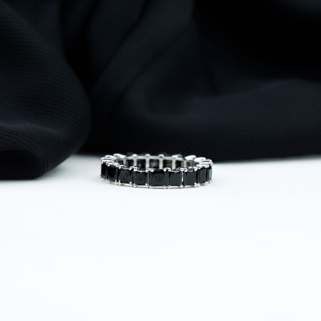 Princess Cut Black Spinel Stackable Eternity Band Black Spinel - ( AAA ) - Quality - Rosec Jewels