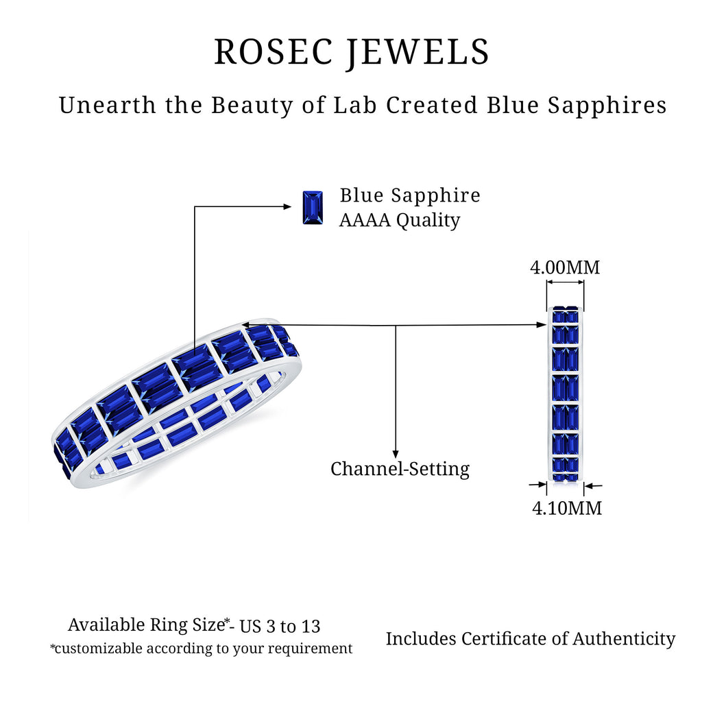 Baguette Cut Created Blue Sapphire Two Row Eternity Band Lab Created Blue Sapphire - ( AAAA ) - Quality - Rosec Jewels