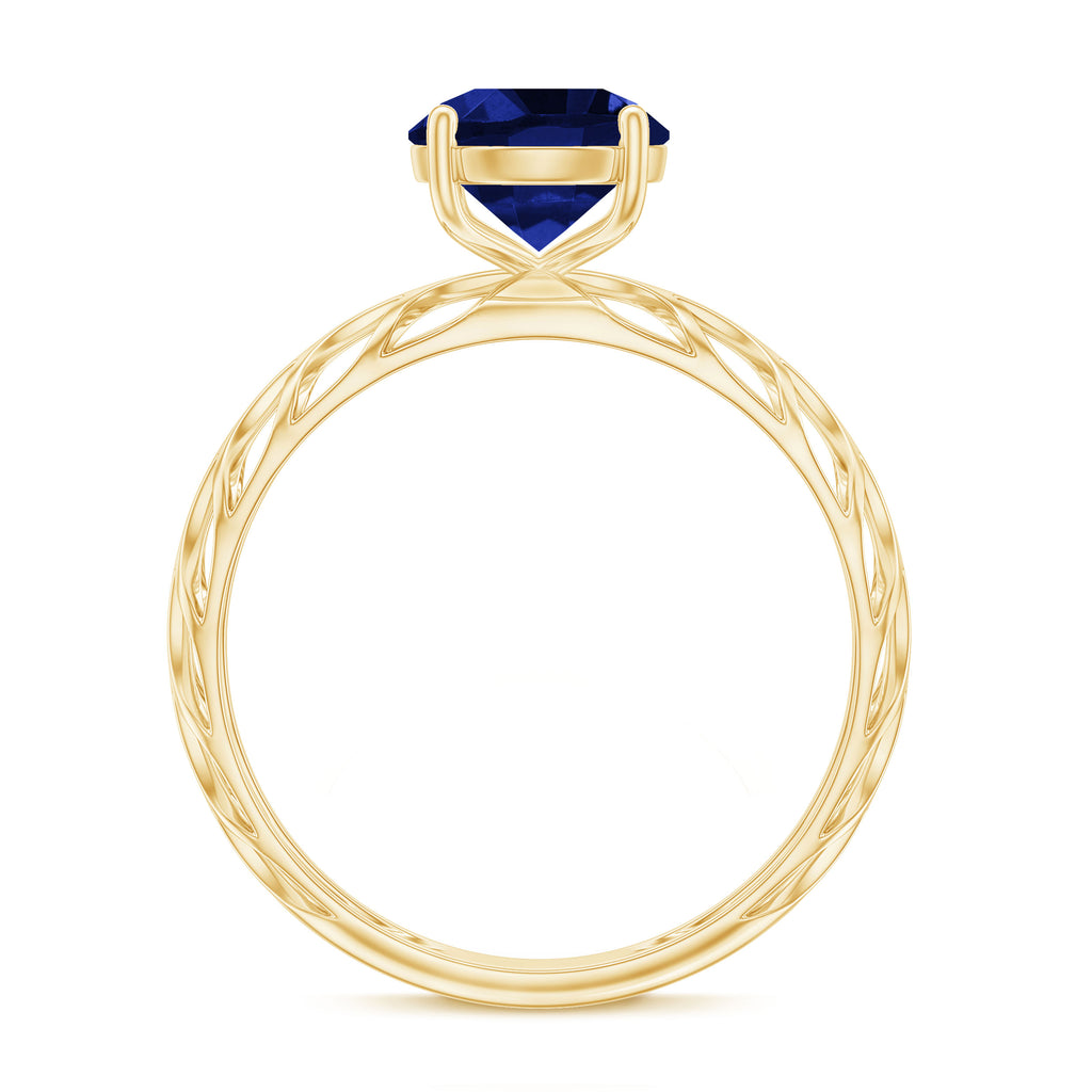 Modern Solitaire Ring with Created Blue Sapphire Lab Created Blue Sapphire - ( AAAA ) - Quality - Rosec Jewels