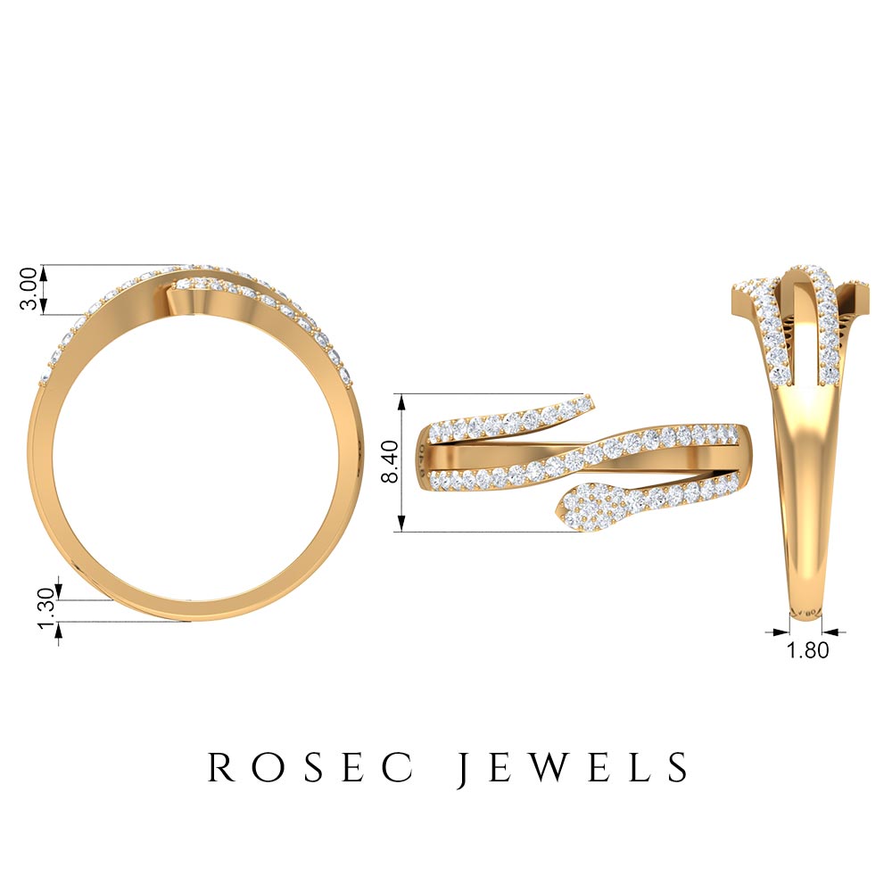 Natural Diamond Snake Ring in Gold Diamond - ( HI-SI ) - Color and Clarity - Rosec Jewels