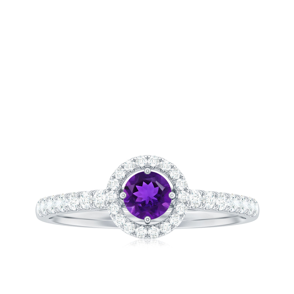 Genuine Amethyst and Diamond Halo Engagement Ring Amethyst - ( AAA ) - Quality - Rosec Jewels