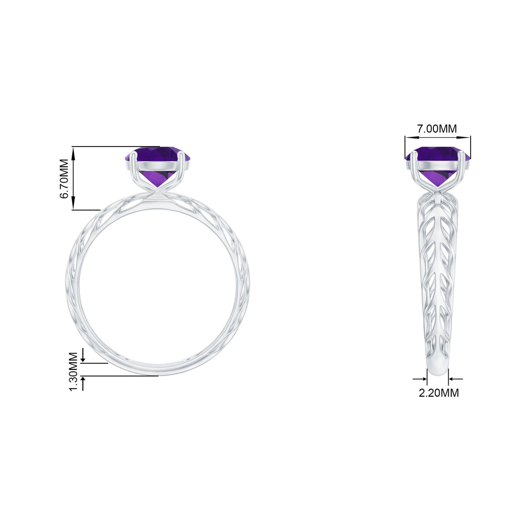 7 MM Round Amethyst Solitaire Engagement Ring with Gold Filigree Details Amethyst - ( AAA ) - Quality - Rosec Jewels