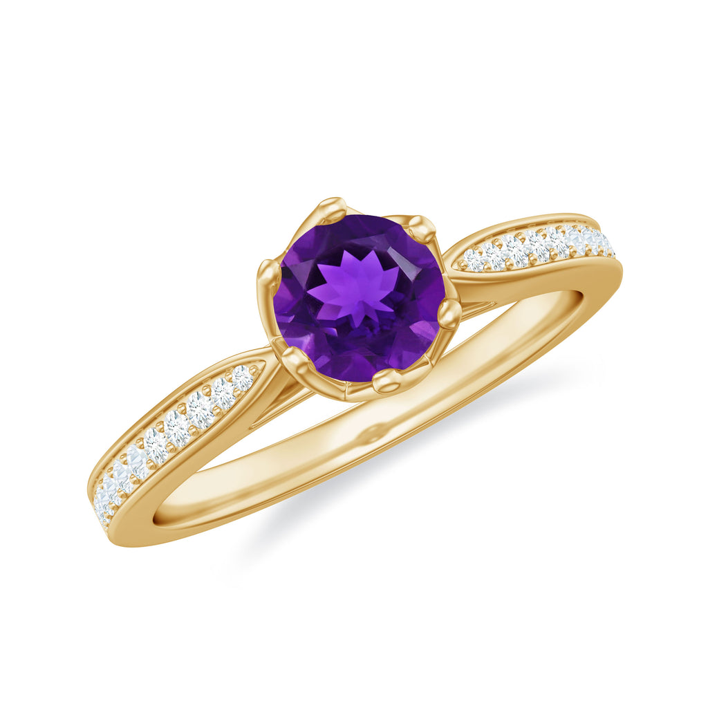 3/4 CT Amethyst and Diamond Accent Engagement Ring Amethyst - ( AAA ) - Quality - Rosec Jewels