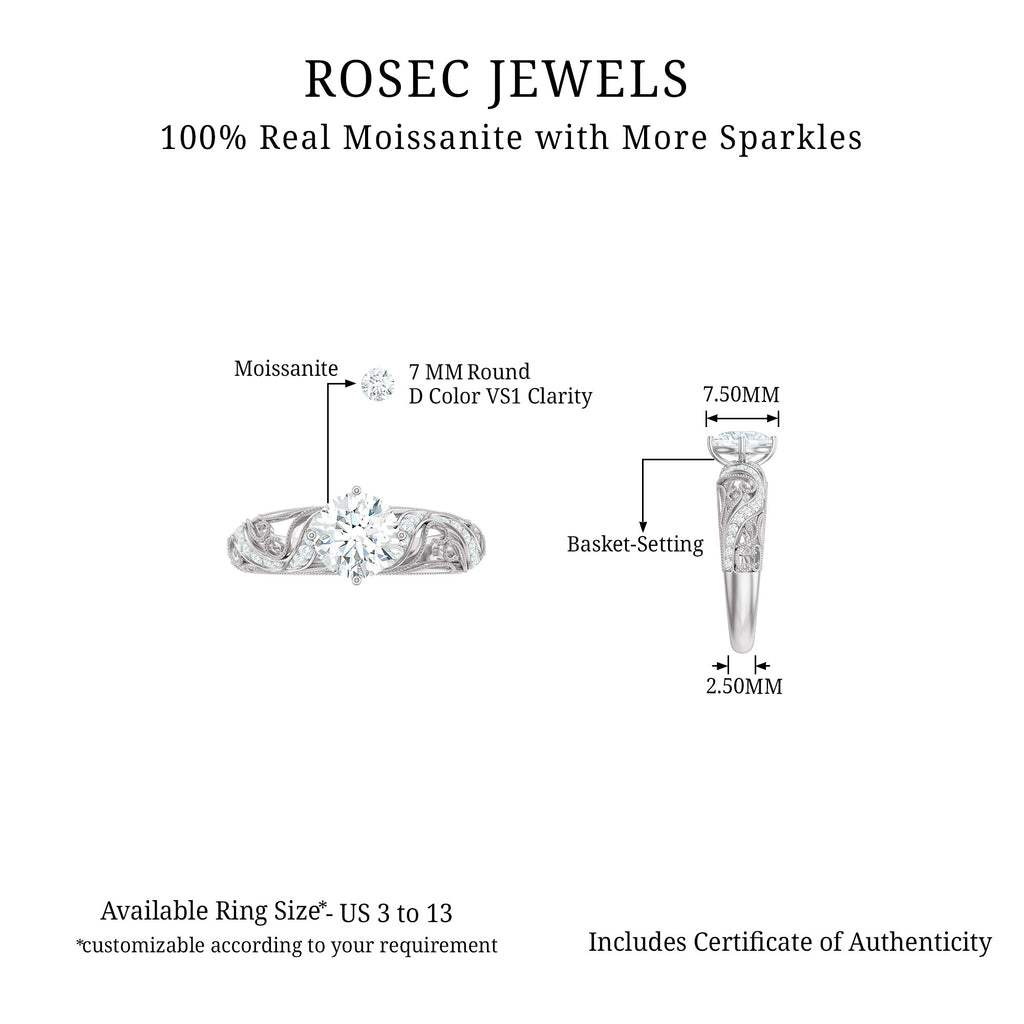 1.25 CT Basket Set Round Moissanite Vintage Engagement Ring Moissanite - ( D-VS1 ) - Color and Clarity - Rosec Jewels