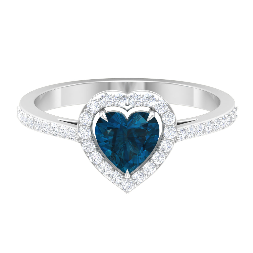1.50 CT Heart Shape London Blue Topaz Engagement Ring with Diamond Accent London Blue Topaz - ( AAA ) - Quality - Rosec Jewels
